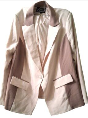 Nina Parker Blazer Women 2X Cream Brown Colorblock One Button Lined Shoulder Pad